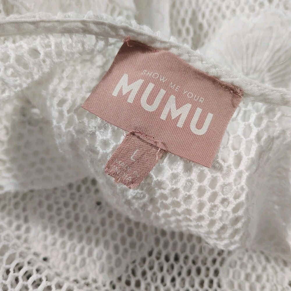 Show Me Your Mumu White Floral Crochet Mini Dress L Swim Cover Up Boho Festival - Picture 5 of 10